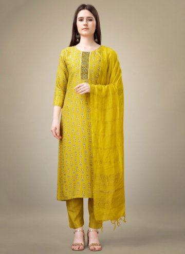 Yellow Rayon Embroidered Trendy Salwar Kameez for Casual