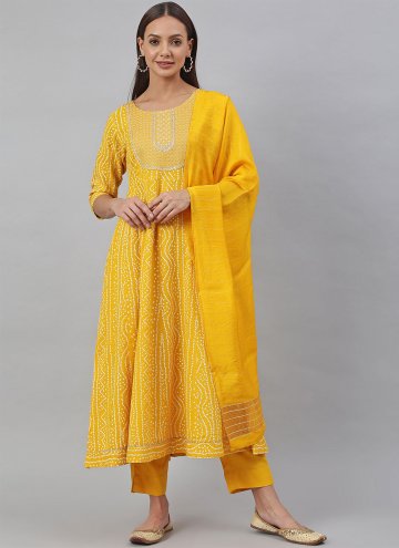 Yellow Rayon Hand Work Pant Style Suit