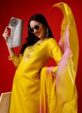 Yellow Readymade Style in Rayon with Embroidered - 1