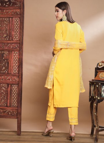 Yellow Salwar Suit in Cotton  with Embroidered