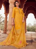 Yellow Salwar Suit in Jacquard with Embroidered - 1