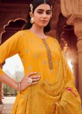 Yellow Salwar Suit in Jacquard with Embroidered - 2