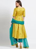 Yellow Salwar Suit in Silk Blend with Booti Work - 1