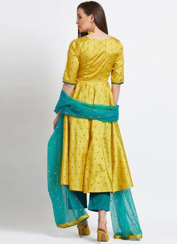 Yellow Salwar Suit in Silk Blend with Booti Work