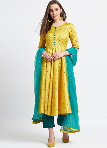 Yellow Salwar Suit in Silk Blend with Booti Work