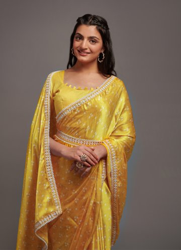 Yellow Satin Designer Designer Saree for Ceremonial