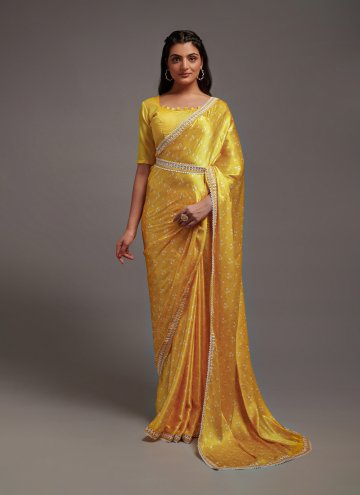 Yellow Satin Designer Designer Saree for Ceremonia