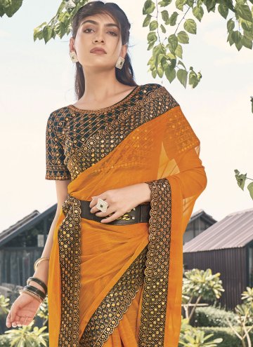 Yellow Shimmer Embroidered Classic Designer Saree for Ceremonial