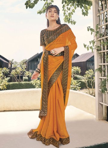 Yellow Shimmer Embroidered Classic Designer Saree for Ceremonial