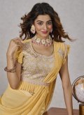 Yellow Shimmer Georgette Embroidered Trendy Saree for Ceremonial - 1