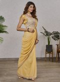 Yellow Shimmer Georgette Embroidered Trendy Saree for Ceremonial - 2