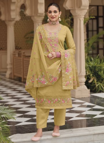 Yellow Silk Buttons Pant Style Suit for Festival