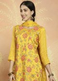 Yellow Silk Embroidered Designer Salwar Kameez - 1