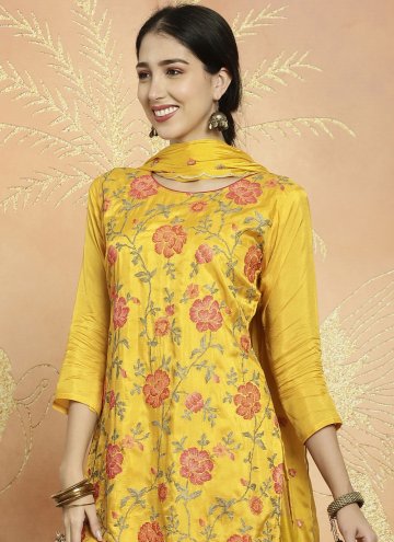 Yellow Silk Embroidered Designer Salwar Kameez