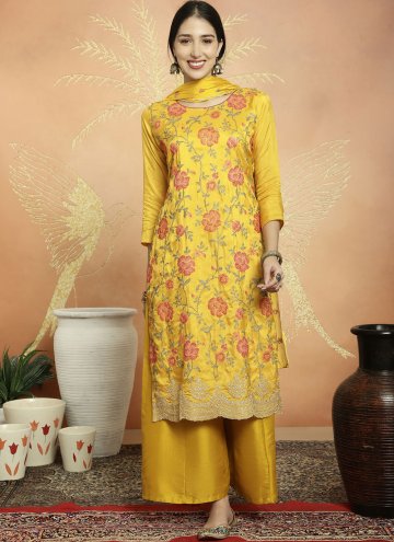 Yellow Silk Embroidered Designer Salwar Kameez
