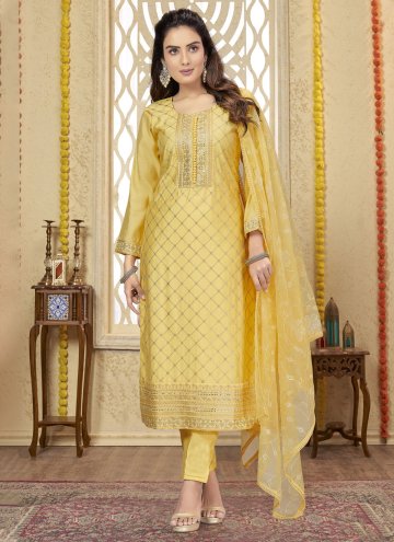 Yellow Silk Embroidered Salwar Suit for Ceremonial