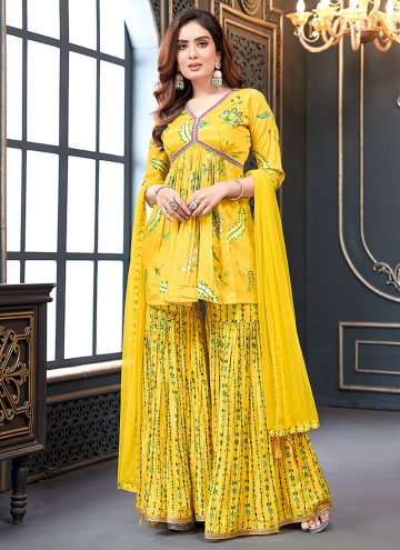 Yellow Silk Embroidered Trendy Salwar Kameez for C