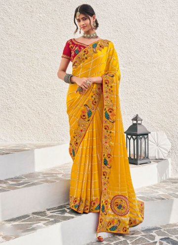 Yellow Silk Embroidered Trendy Saree