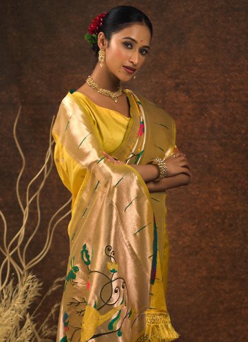 Yellow Silk Meenakari Contemporary Saree