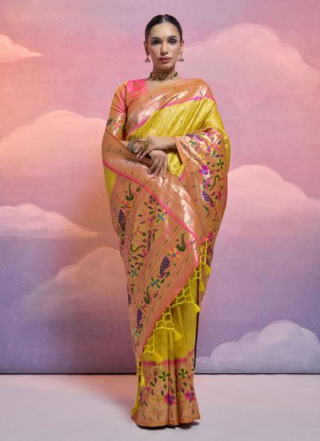 Yellow Silk Meenakari Trendy Saree for Ceremonial