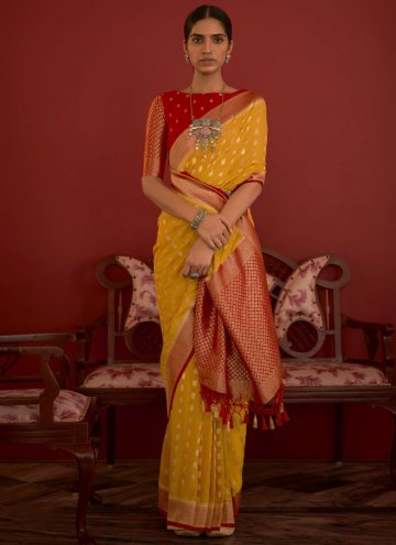 Yellow Silk Woven Classic Designer Saree for Engag