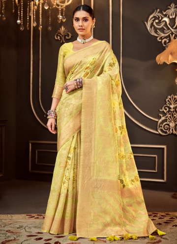 Yellow Silk Woven Contemporary Saree