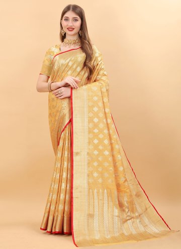 Yellow Silk Woven Designer Saree