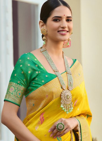 Yellow Silk Woven Traditional Saree for Engagement