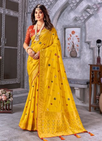 Yellow Silk Woven Trendy Saree for Engagement