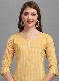 Yellow Soft Cotton Sequins Work Casual Kurti - 1