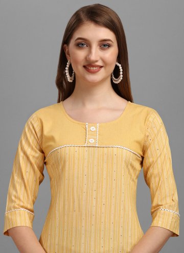Yellow Soft Cotton Sequins Work Casual Kurti
