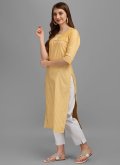 Yellow Soft Cotton Sequins Work Casual Kurti - 3