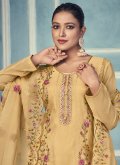 Yellow Straight Salwar Suit in Organza with Embroidered - 1