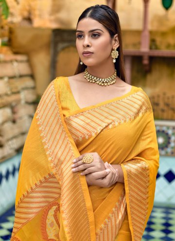 Yellow Traditional Saree in Cotton Silk with Woven