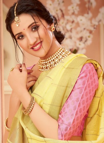 Yellow Trendy Saree in Cotton  with Khatli Work