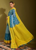 Yellow Trendy Saree in Linen with Digital Print - 2