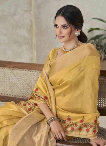 Yellow Trendy Saree in Silk with Embroidered