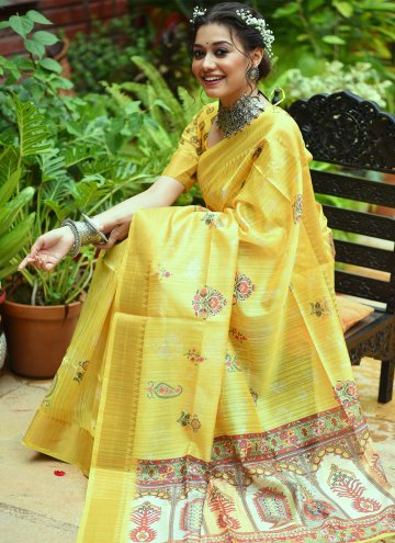 Yellow Tussar Silk Woven Contemporary Saree