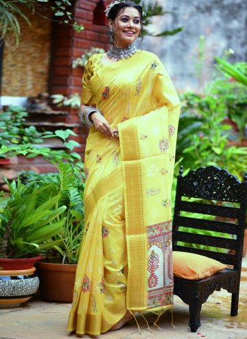 Yellow Tussar Silk Woven Contemporary Saree