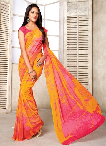 Yellow Weight Less Printed Contemporary Saree for 