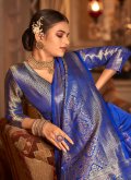 Zari Work Kanjivaram Silk Blue Designer Saree - 1
