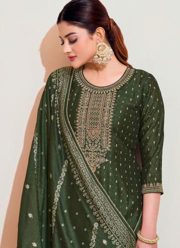 Adorable Cord Vichitra Silk Green Readymade Designer Salwar Suit