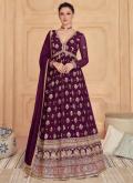 Adorable Embroidered Georgette Purple Designer Gown - 2