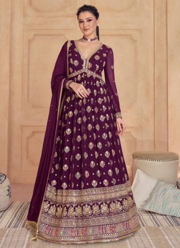 Adorable Embroidered Georgette Purple Designer Gow