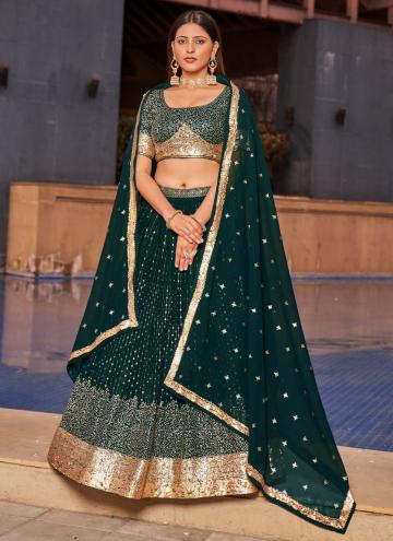 Adorable Green Georgette Embroidered A Line Leheng