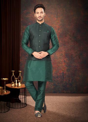 Adorable Green Jacquard Embroidered Kurta Payjama With Jacket for Engagement