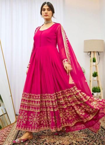 Adorable Hot Pink Georgette Sequins Work Gown
