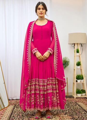 Adorable Hot Pink Georgette Sequins Work Gown