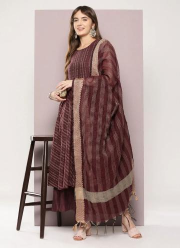 Adorable Maroon Cotton  Strips Print Salwar Suit