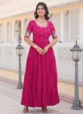 Adorable Pink Faux Georgette Embroidered Gown for Festival - 2